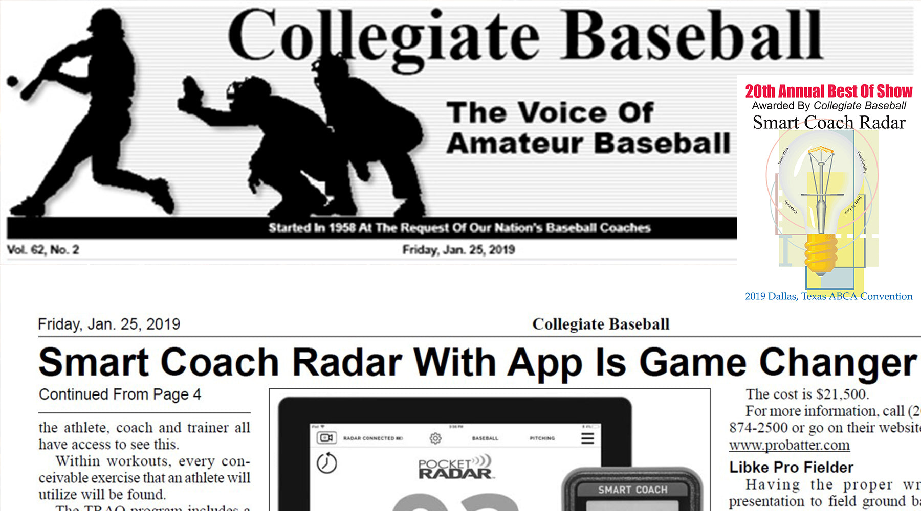 Smart Coach Radar with Companion App Named Best of Show at 2019 ABCA Baseball Coaches Convention