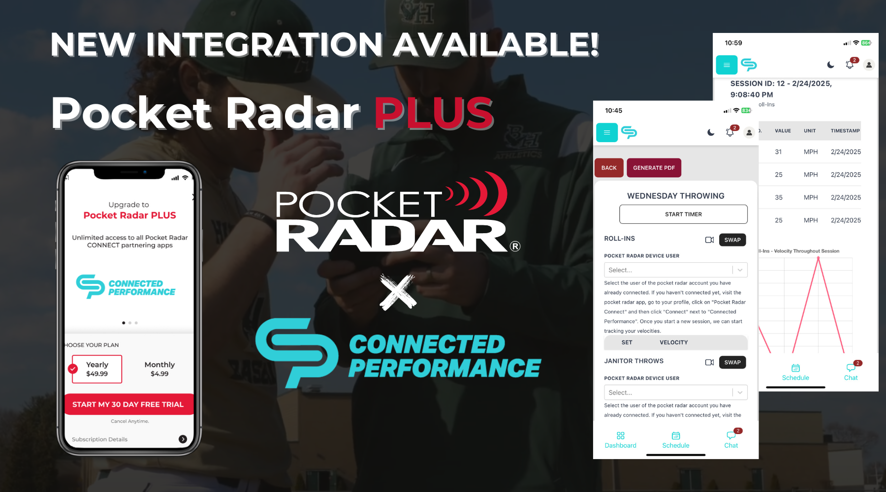 Pocket Radar PLUS integrates with Connected Performance for enhanced player development