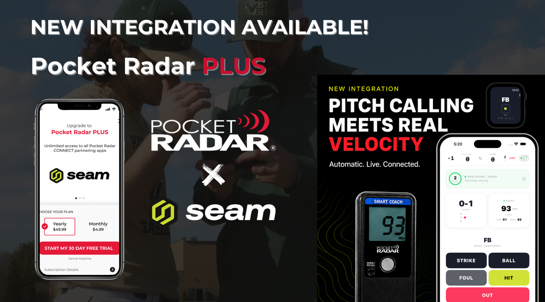 Pocket Radar and Seam Announce Integration to Bring Real-Time Pitch Calling and Velocity Tracking Together
